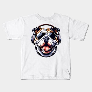 Bulldog as Smiling DJ in Bold Japanese Art Style Kids T-Shirt